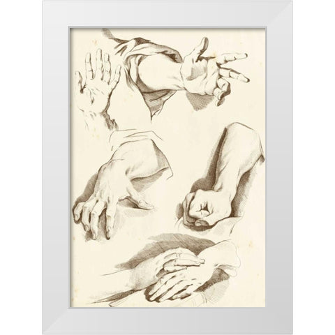 Study of Hands White Modern Wood Framed Art Print by Diderot