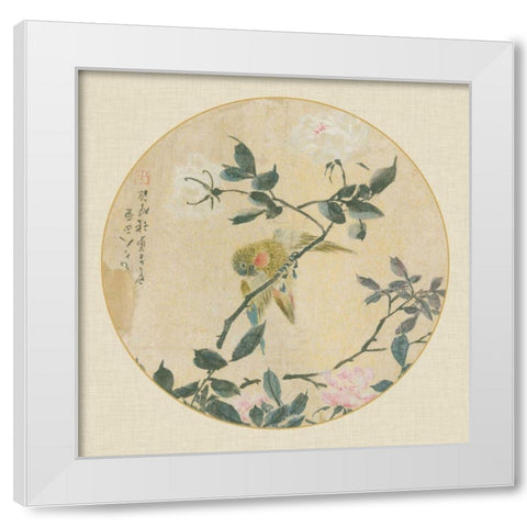 Oriental Bird Silk I White Modern Wood Framed Art Print by Unknown