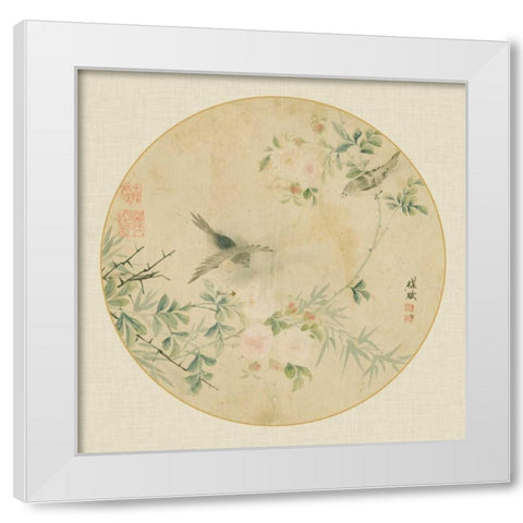 Oriental Bird Silk II White Modern Wood Framed Art Print by Unknown
