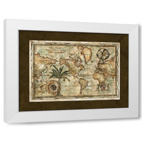 World Map with Globe  White Modern Wood Framed Art Print by Unknown