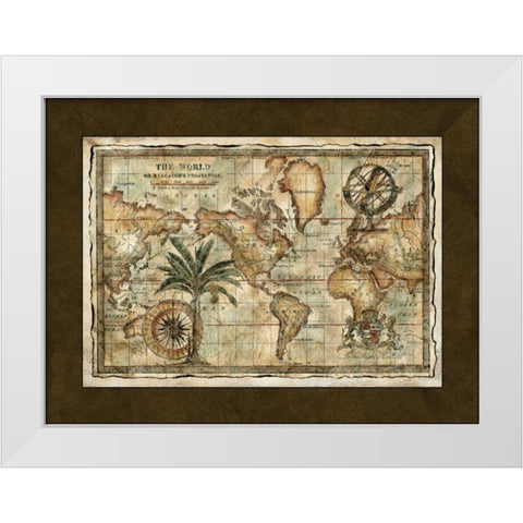 World Map with Globe  White Modern Wood Framed Art Print by Unknown