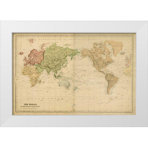 Mercators Projection White Modern Wood Framed Art Print by Vision Studio