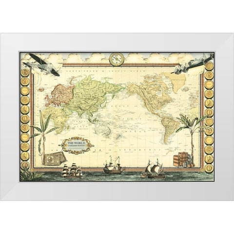 Adventure Map White Modern Wood Framed Art Print by Vision Studio