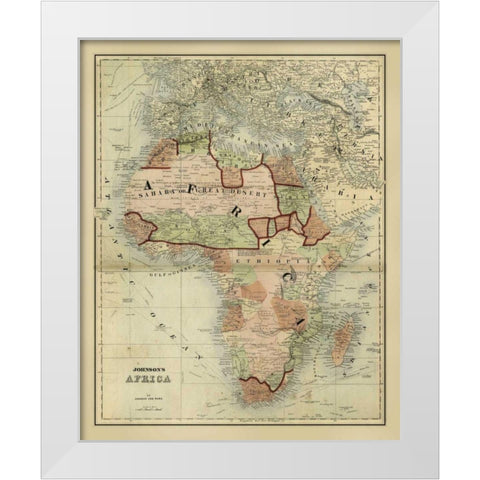Antique Map of Africa White Modern Wood Framed Art Print by Johnson