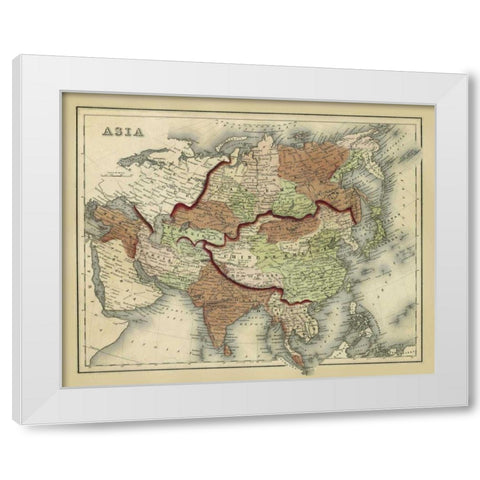 Antique Map of Asia White Modern Wood Framed Art Print by Johnson