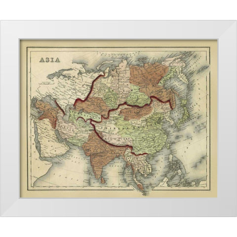 Antique Map of Asia White Modern Wood Framed Art Print by Johnson