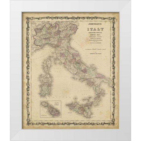 Johnsons Map of Italy White Modern Wood Framed Art Print by Johnson