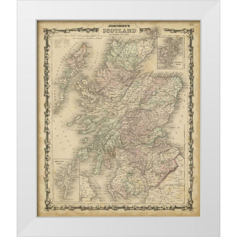 Johnsons Map of Scotland White Modern Wood Framed Art Print by Johnson