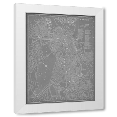 City Map of Boston White Modern Wood Framed Art Print by Vision Studio