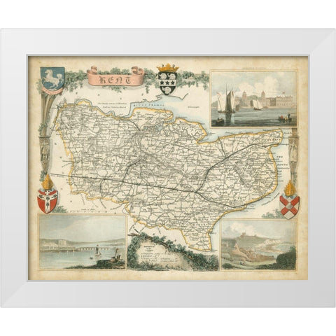 Map of Kent White Modern Wood Framed Art Print by Unknown