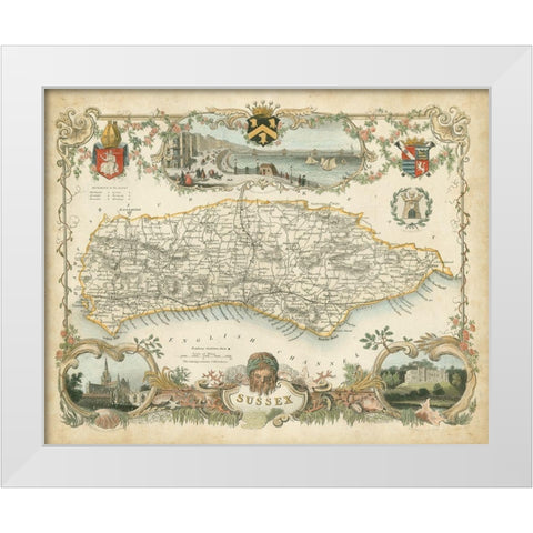 Map of Sussex White Modern Wood Framed Art Print by Unknown
