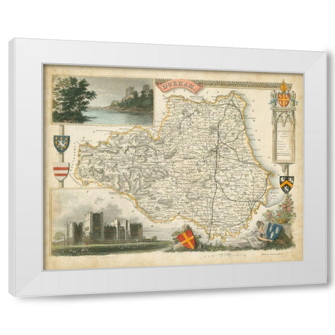 Map of Durham White Modern Wood Framed Art Print by Unknown