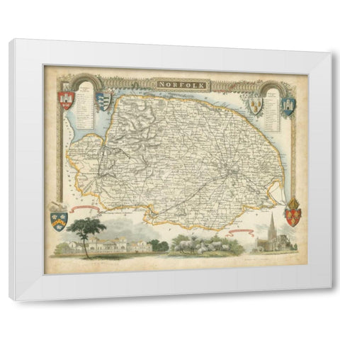 Map of Norfolk White Modern Wood Framed Art Print by Unknown