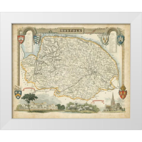 Map of Norfolk White Modern Wood Framed Art Print by Unknown