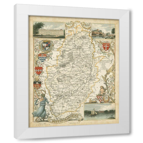 Map of Nottinghamshire White Modern Wood Framed Art Print by Unknown