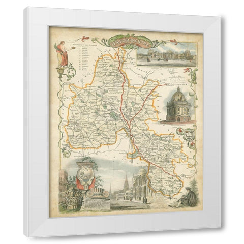 Map of Oxfordshire White Modern Wood Framed Art Print by Unknown
