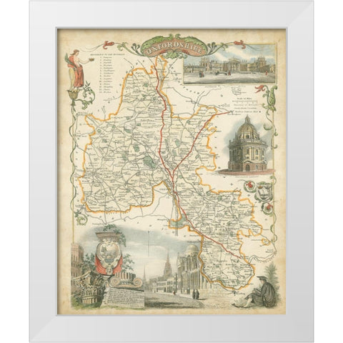 Map of Oxfordshire White Modern Wood Framed Art Print by Unknown