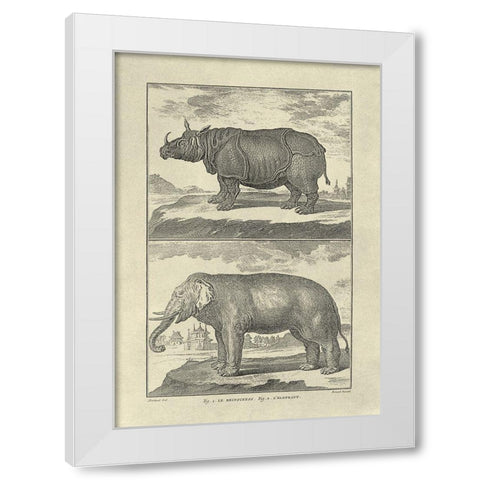 Elephant and Rhino White Modern Wood Framed Art Print by Diderot, Denis