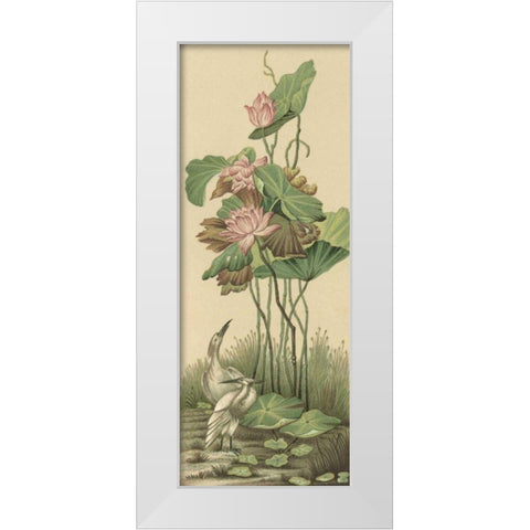Crane and Lotus Panel I White Modern Wood Framed Art Print by Racinet