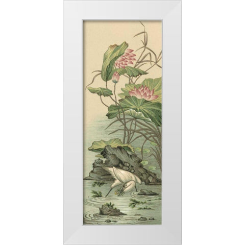 Crane and Lotus Panel II White Modern Wood Framed Art Print by Racinet