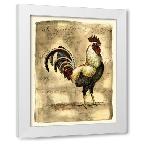 Tuscany Rooster I White Modern Wood Framed Art Print by Bookman, D.