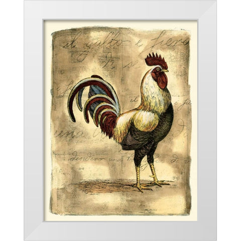 Tuscany Rooster I White Modern Wood Framed Art Print by Bookman, D.