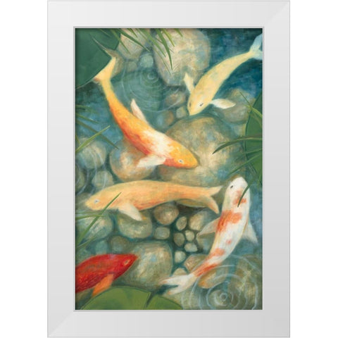 Reflecting Koi II White Modern Wood Framed Art Print by Meagher, Megan