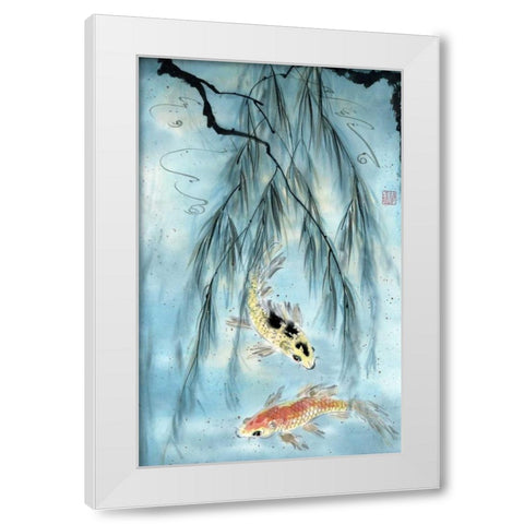 Golden Koi White Modern Wood Framed Art Print by Parker, Nan Rae