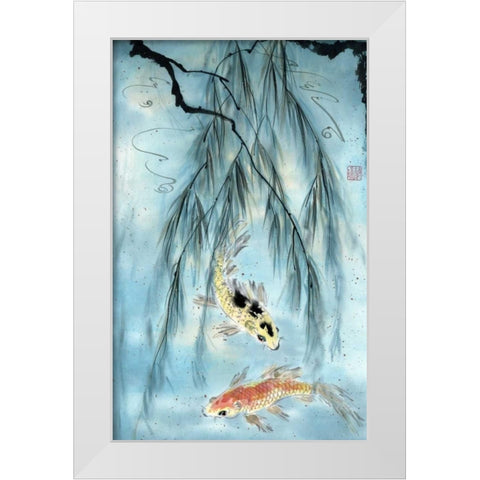 Golden Koi White Modern Wood Framed Art Print by Parker, Nan Rae