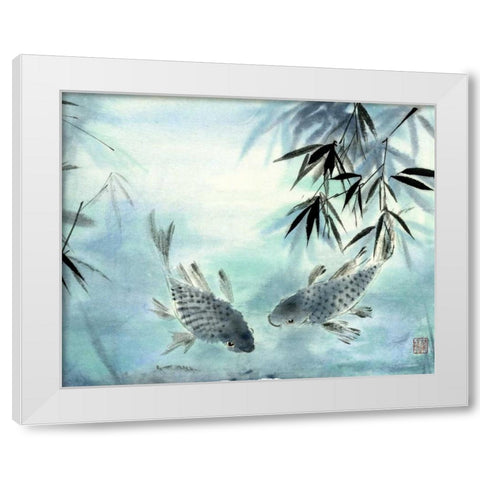 Koi White Modern Wood Framed Art Print by Parker, Nan Rae