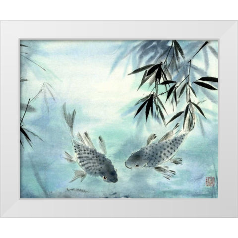 Koi White Modern Wood Framed Art Print by Parker, Nan Rae