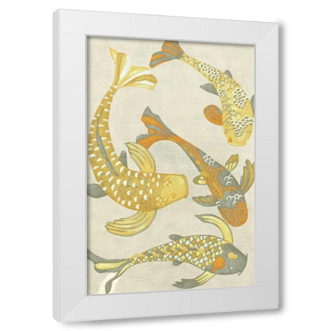 Golden Koi I White Modern Wood Framed Art Print by Zarris, Chariklia