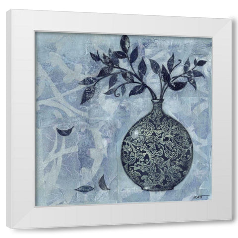 Ornate Vase with Indigo Leaves I White Modern Wood Framed Art Print by Wyatt Jr., Norman