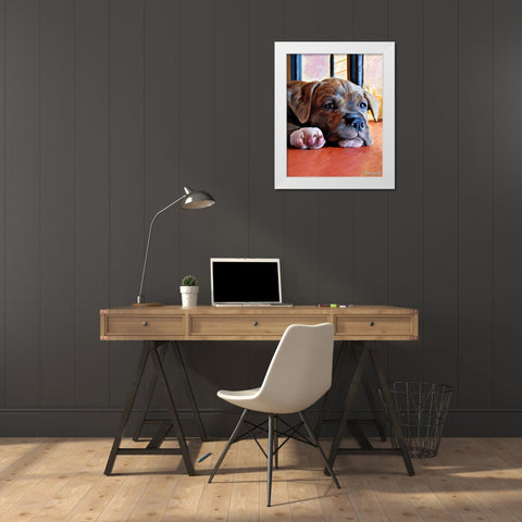 Kratos Baby Pit Bull White Modern Wood Framed Art Print by McClintock, Robert
