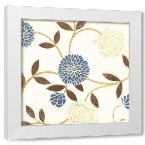 Blue and Cream Flowers on Silk I White Modern Wood Framed Art Print by Wyatt Jr., Norman