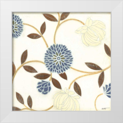 Blue and Cream Flowers on Silk I White Modern Wood Framed Art Print by Wyatt Jr., Norman