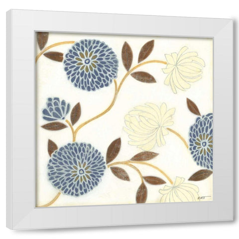 Blue and Cream Flowers on Silk II White Modern Wood Framed Art Print by Wyatt Jr., Norman