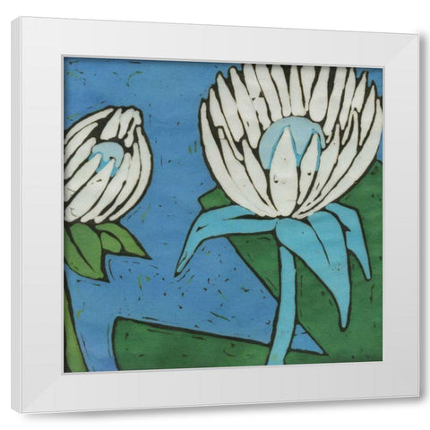 Turquoise Batik Botanical IV White Modern Wood Framed Art Print by Davis, Andrea