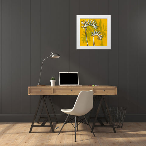 Gold Batik Botanical V White Modern Wood Framed Art Print by Davis, Andrea
