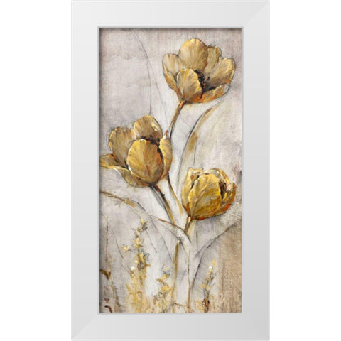 Golden Poppies on Taupe I White Modern Wood Framed Art Print by OToole, Tim