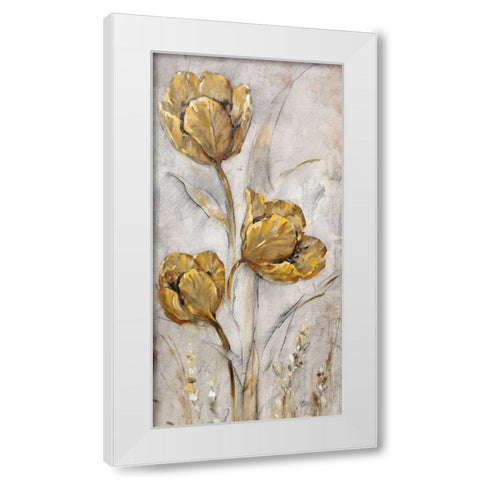 Golden Poppies on Taupe II White Modern Wood Framed Art Print by OToole, Tim