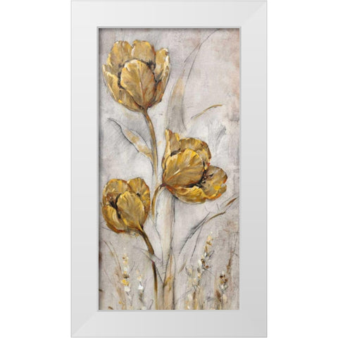 Golden Poppies on Taupe II White Modern Wood Framed Art Print by OToole, Tim