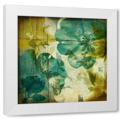 Vintage Teal Blooms I White Modern Wood Framed Art Print by Mountain, Ricki