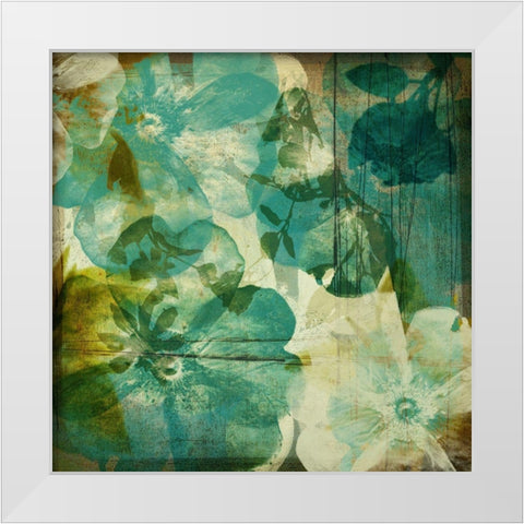 Vintage Teal Blooms II White Modern Wood Framed Art Print by Mountain, Ricki