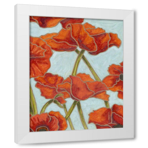 Poppy Talk II White Modern Wood Framed Art Print by Deans, Karen