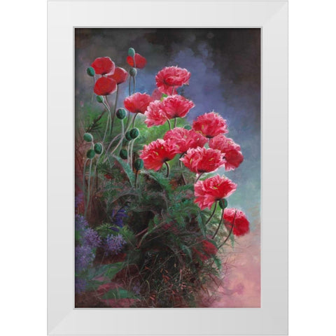 Vibrant Poppies White Modern Wood Framed Art Print by Bo, Li