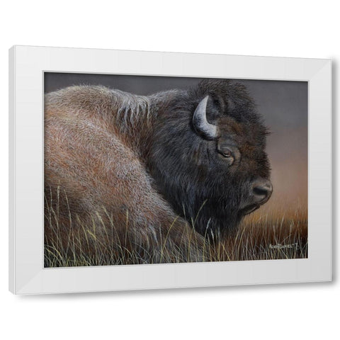 American Icon- Bison White Modern Wood Framed Art Print by Daniel, Kevin