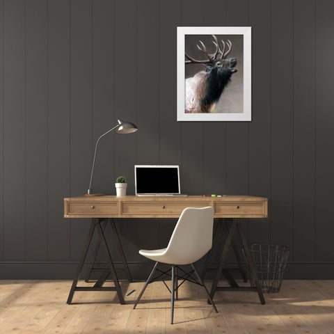 American Icon - Elk White Modern Wood Framed Art Print by Daniel, Kevin