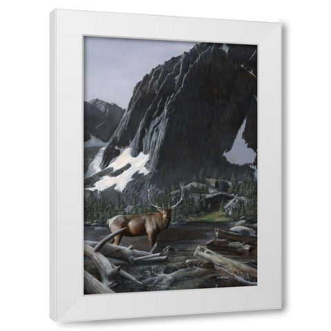 Mountainside Elk I White Modern Wood Framed Art Print by Daniel, Kevin