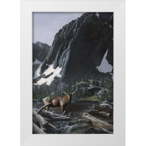 Mountainside Elk I White Modern Wood Framed Art Print by Daniel, Kevin